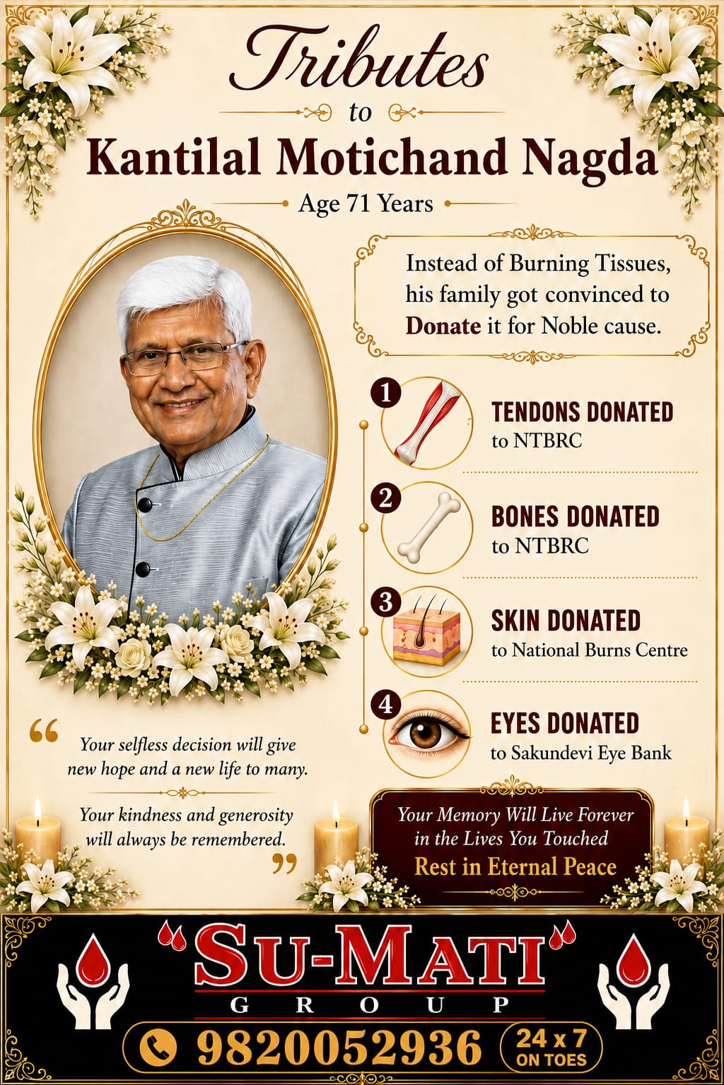 12th Tendons and Bones Donation by Mr. Kantilal Motichand Nagada